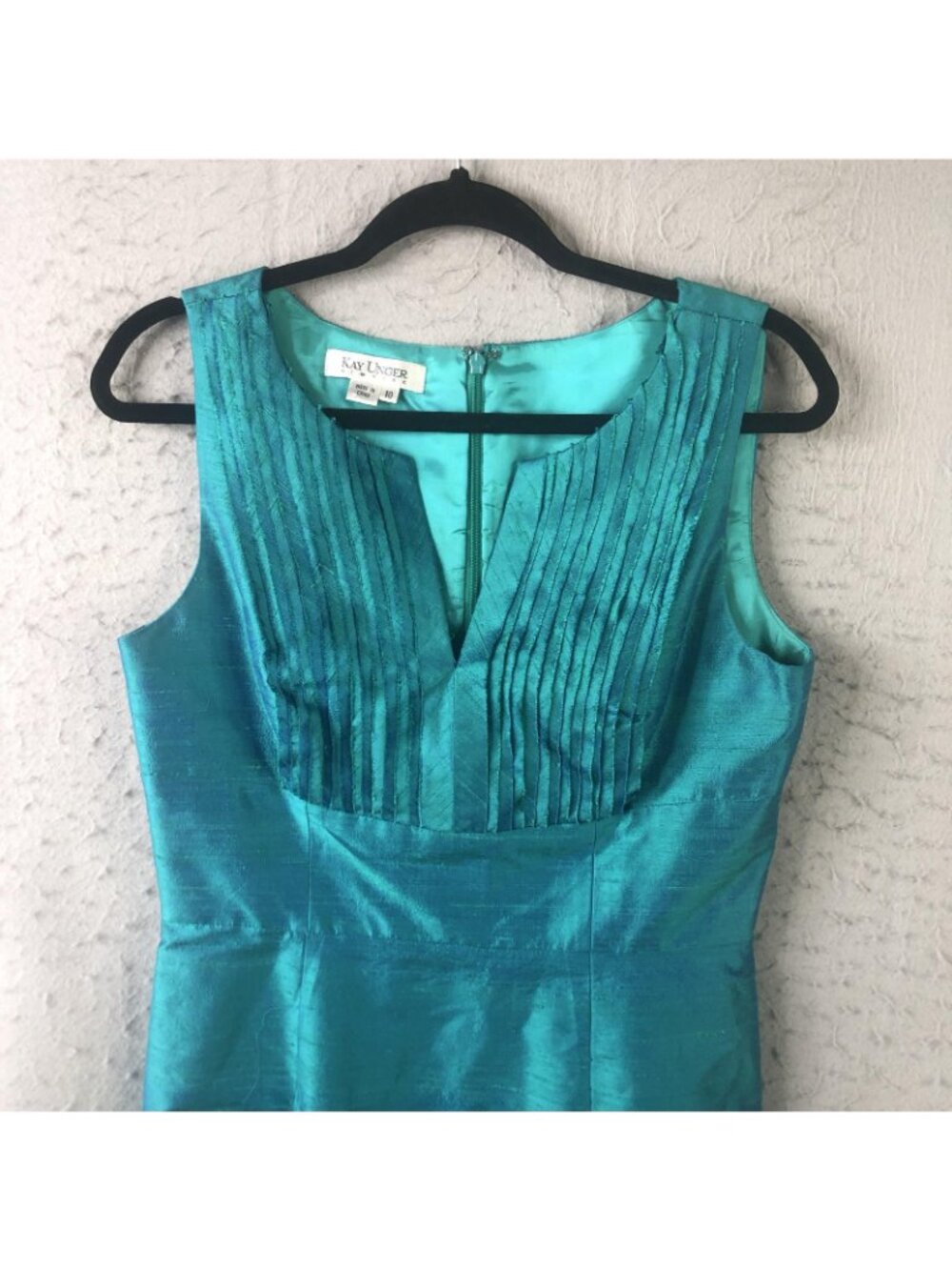 Kay Unger New York Dress Womens 10 Blue Silk Pleated Sheath Party Cocktail - Picture 8 of 16